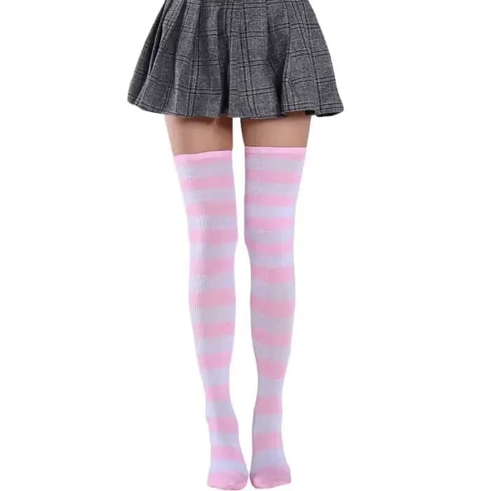 Chaud nouveau mignon chaussette bas femmes style japonais bleu blanc rayure genou jambes