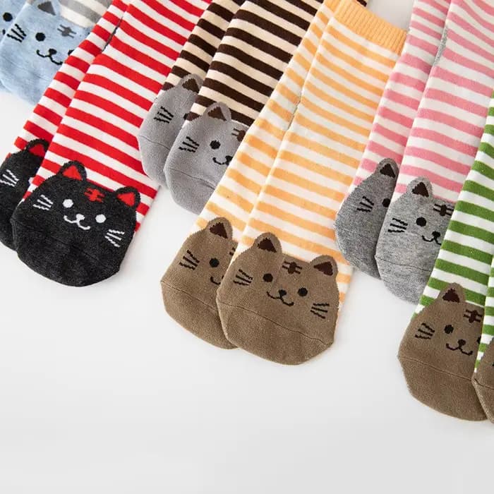 Chaussettes mi-mollet à imprimé animal pour femmes, chaussettes en coton, chaton rayé, chaud, confortable, décontracté, mignon, Kawaii, cadeau pour filles, automne, hiver