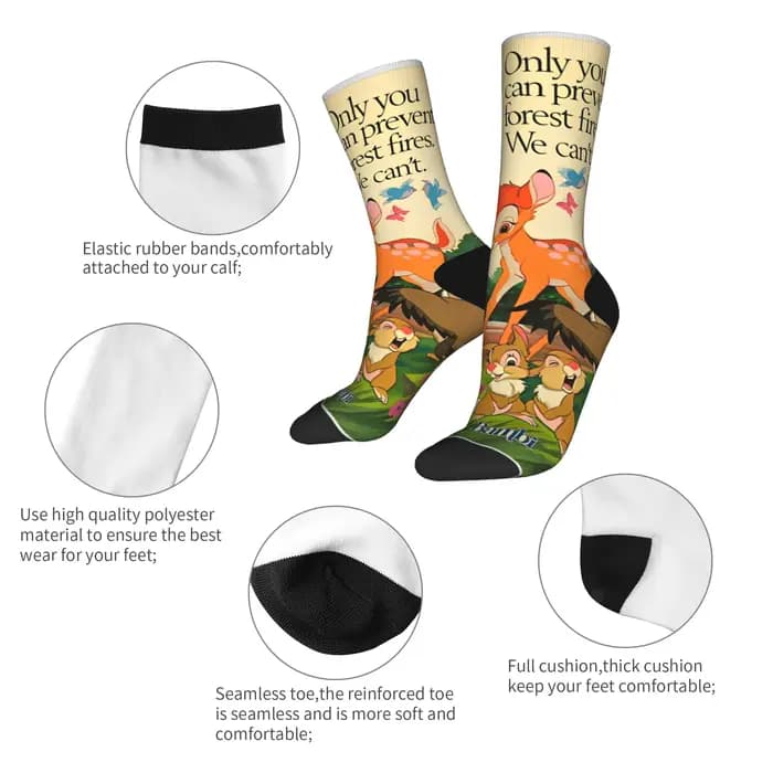 Adultes hommes chaussettes Bambi dessin animé bas anti-dérapant qualité chaussettes automne à la mode personnalisé Sports de plein air chaussettes