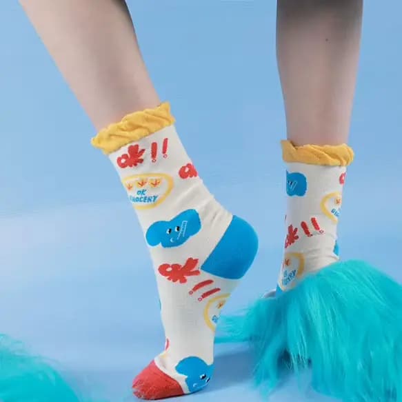 Chaussettes pour femmes en coton, printemps-automne, imprimé tomate, dessin animé mignon, kawaii, chaussettes mi-tube confortables, absorbant la transpiration, chaussettes en tissu éponge