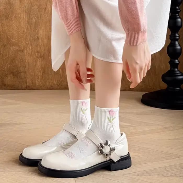 5 paires de chaussettes roses à nœud papillon et fleurs