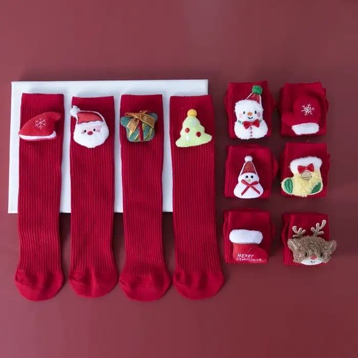 Chaussettes de noël pour nouveau-nés, chaussettes longues en coton rouge pour nourrissons, décor d'arbre d'élan du père noël, chaussettes hautes respirantes et antidérapantes
