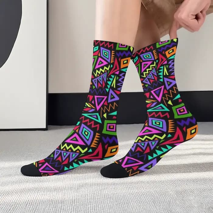 Chaussettes pour hommes à motifs géométriques colorés