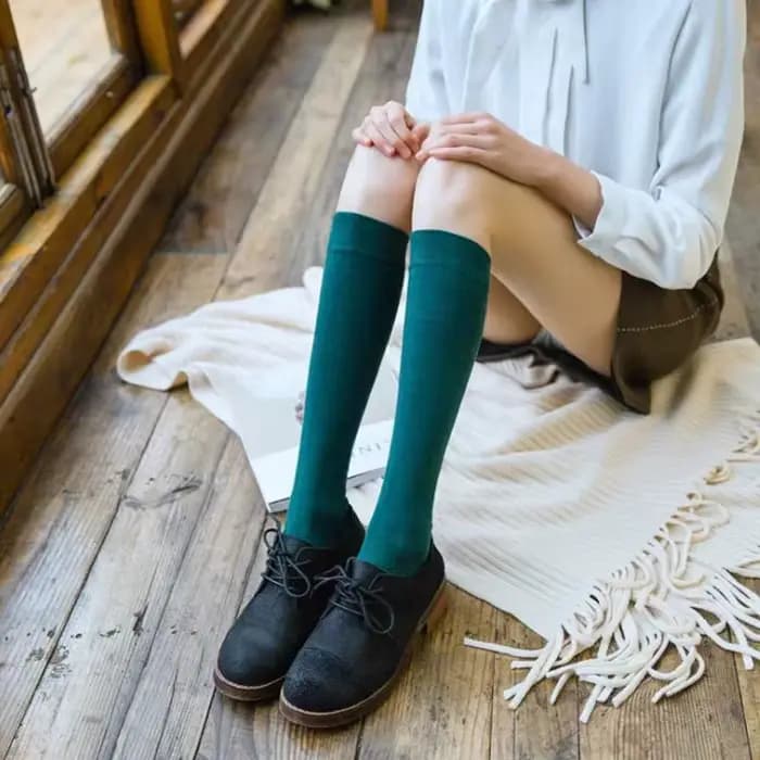 Harajuku rétro femmes coton automne hiver chaussettes longues décontracté épais chaud chaussette dame cadeau vert noir jaune gris rouge école fille