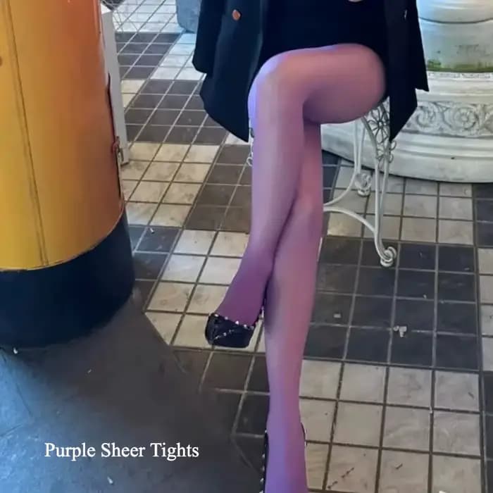 Collants transparents violets de couleur unie pour femmes Lenceria tenue de boîte de nuit bas de corps