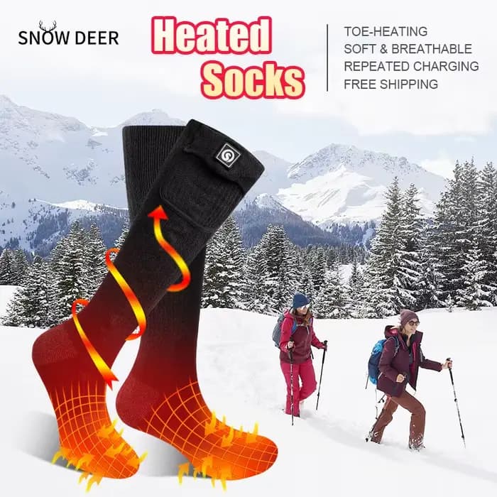 Snow Deer hiver chaussette chauffante bas thermiques femme hommes Ski Camping chaussettes chaudes sport batterie Rechargeable chauffe-pieds
