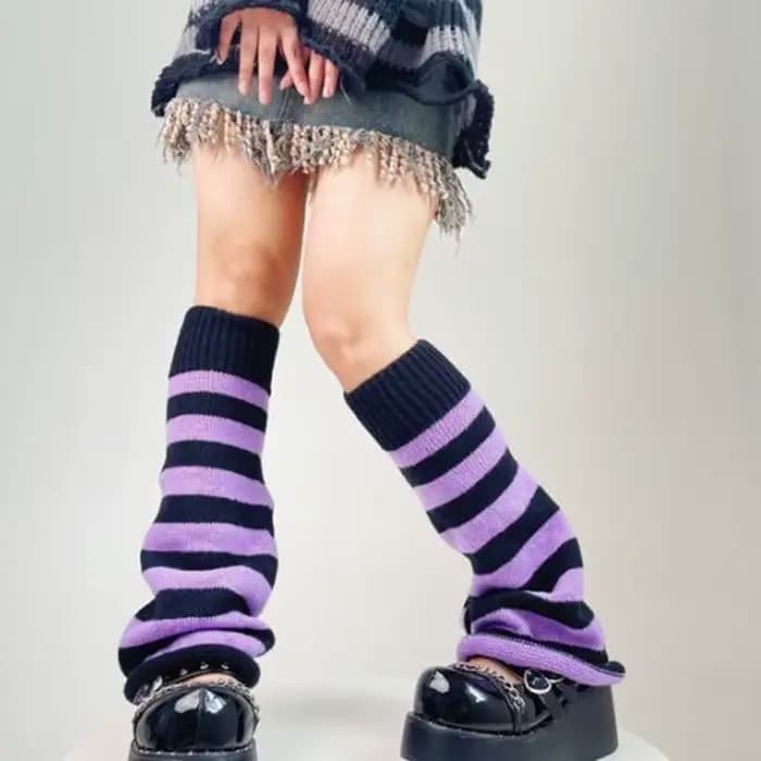 1 paire de couvre-chaussettes tricotés chauds pour femmes, automne hiver, à la mode, rayé, épicé, Style fille, Jk, bouche évasée, jambes fines