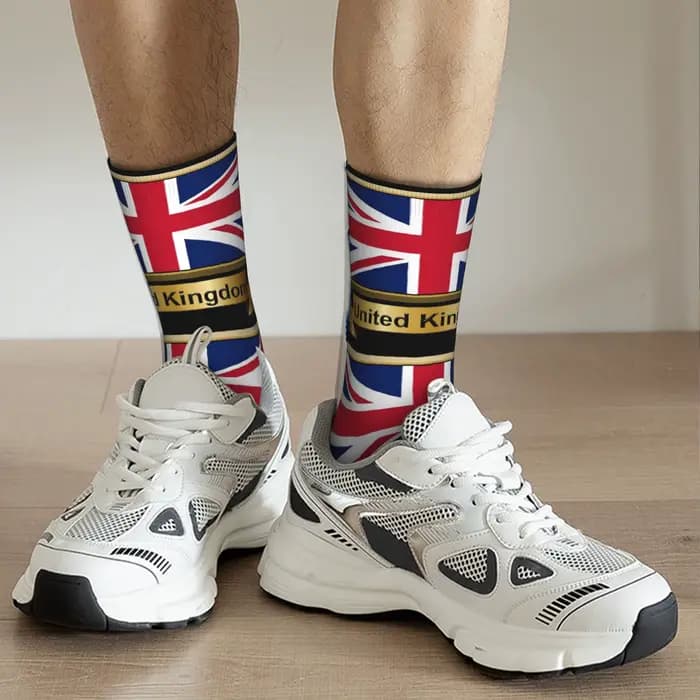 Chaussettes personnalisées avec impression drôle de drapeau du royaume-uni pour femmes et hommes, chaussettes extensibles pour l'été, l'automne et l'hiver de la grande-bretagne
