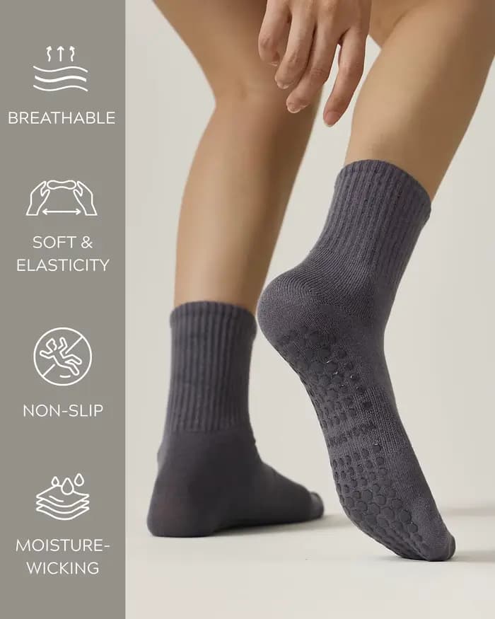 3 paires de chaussettes Pilates antidérapantes pour femmes, chaussettes mi-mollet pour yoga, barre et hôpital, lot de 3 paires