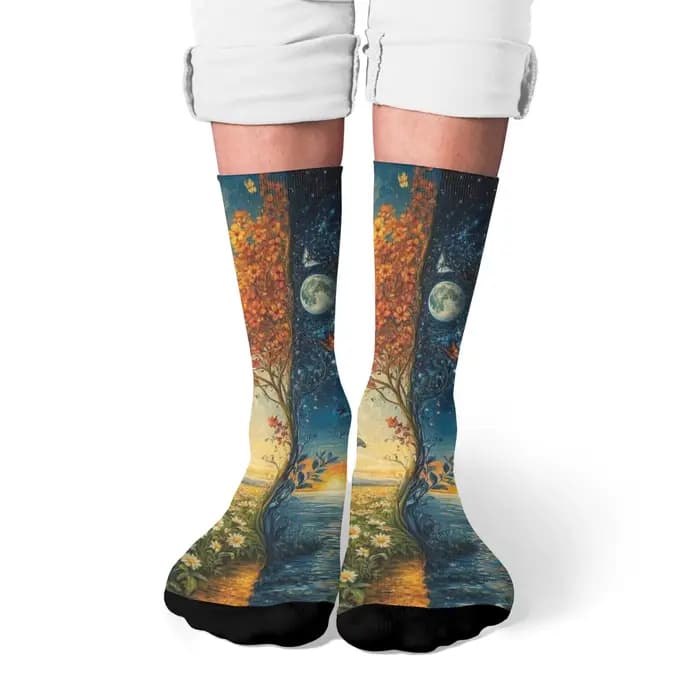 Jour et nuit art peinture chaussettes rue Hip-Hop Style nouveauté drôle hommes