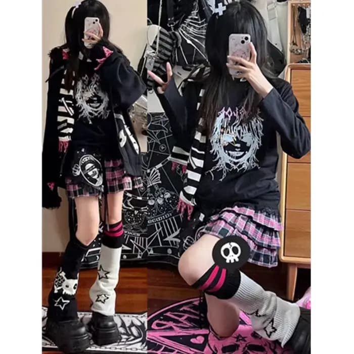 Punk femmes jambe chaussettes gothique crâne étoile Halloween accessoires jambières