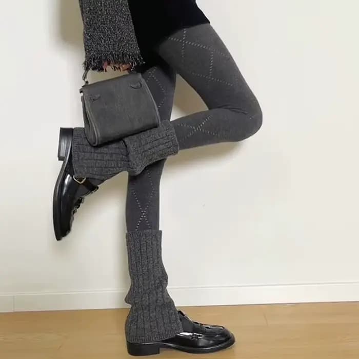 Collants amincissants à motifs de diamants ajourés gris pour femmes