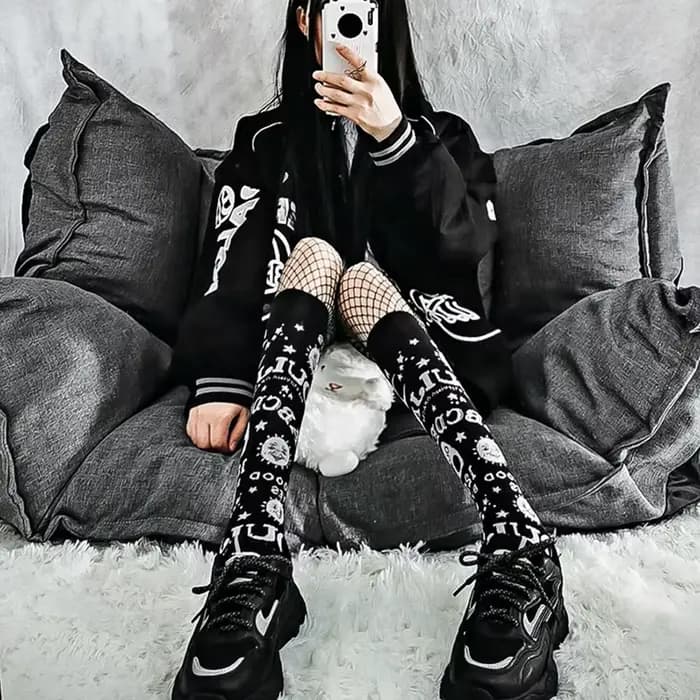 Chaussettes japonaises douces pour femmes et filles, Harajuku Goth Sweet Lolita Jk Punk Rocker Style, chaussettes respirantes, bas hauts aux genoux