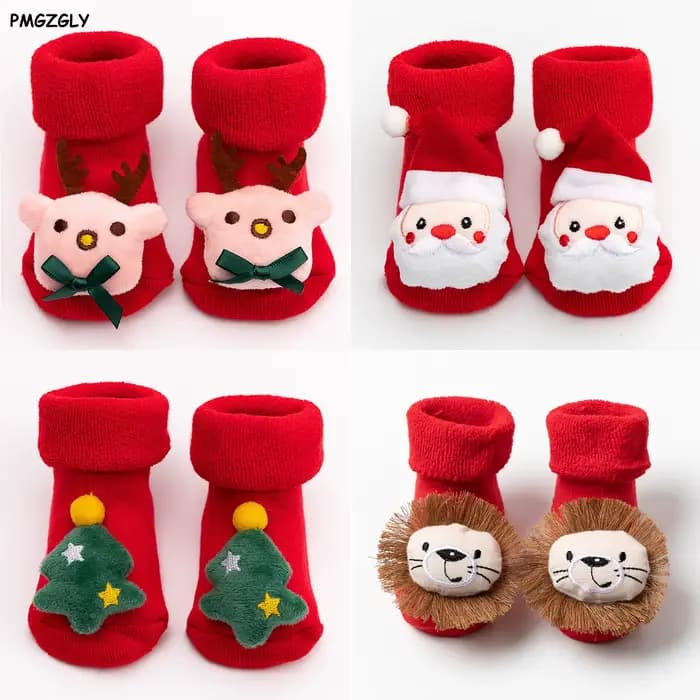 1 paire nouveau-né coton hiver bébé filles garçons enfants chaussettes antidérapantes infantile noël père noël pantoufles chaudes enfants chaussette