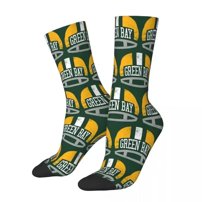 Casque rétro Green Bay-chaussettes vertes Harajuku bas absorbant la sueur chaussettes longues toutes saisons accessoires pour cadeaux homme femme