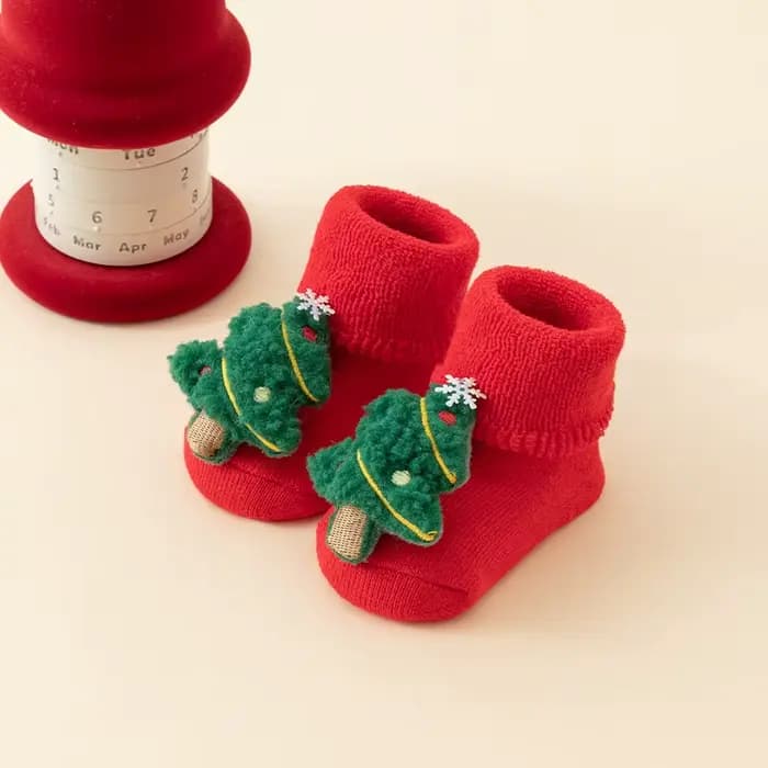 Chaussettes de noël pour enfants, chaussettes pour filles et garçons, antidérapantes, en coton imprimé, pour bébés, nouveau-nés, chaussettes courtes pour nourrissons, vêtements