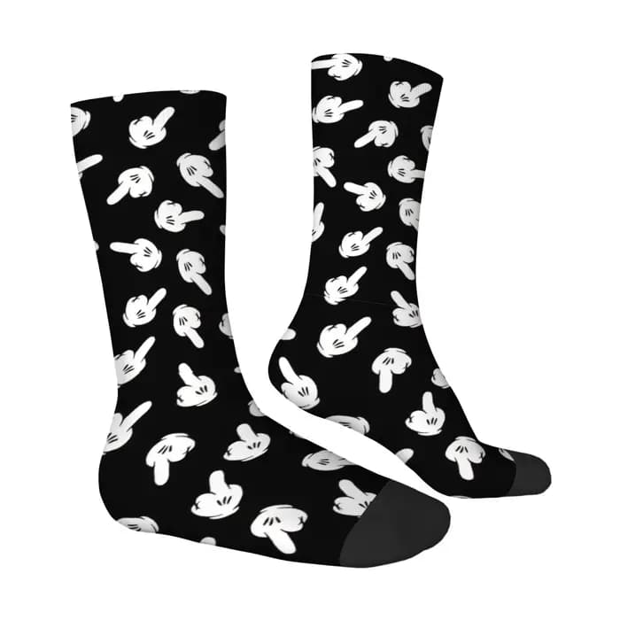 Chaussettes pour hommes imprimées de gestes de main de dessin animé rétro Harajuku-chaussettes décontractées de Style de rue novateur-chaussettes confortables respirantes et antidérapantes