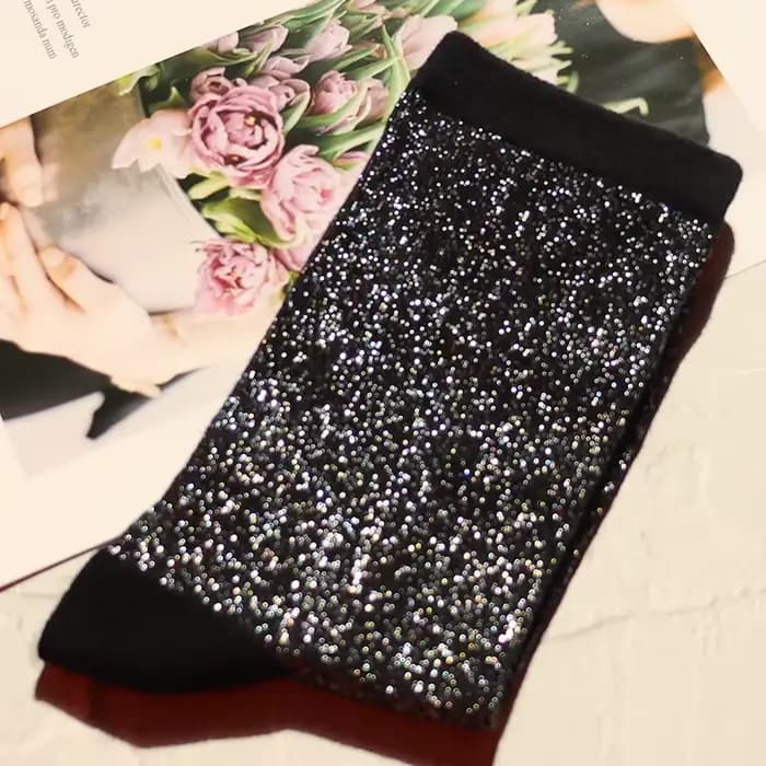 Chaussettes en coton peigné de haute qualité pour femmes, couleur unie brillante, fil doré et argenté, douces et confortables
