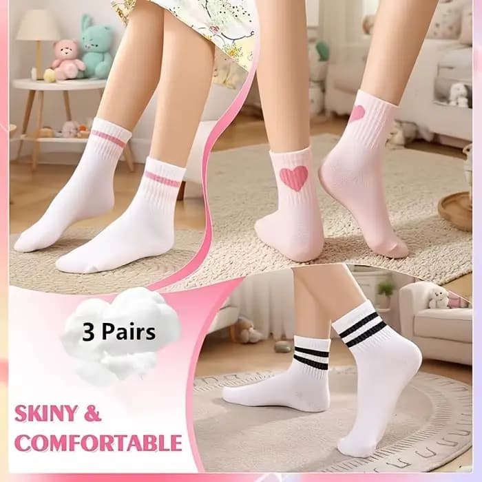 3 paires de chaussettes de sport pour filles de 9 à 12 ans avec des rayures rétro