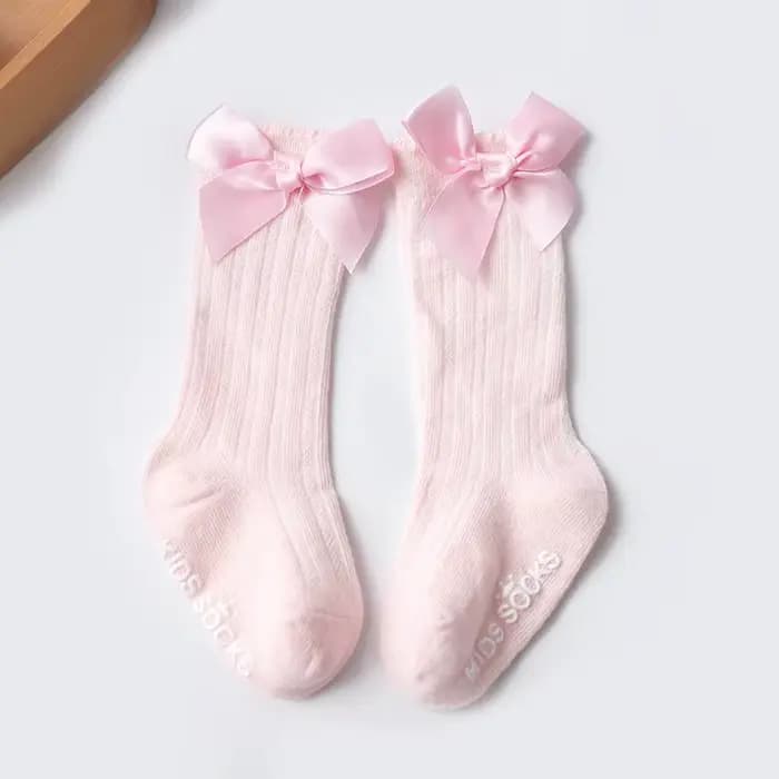 Chaussettes à nœuds pour bébé fille, en coton, longues, à rayures, mignonnes, de noël, hautes, princesse