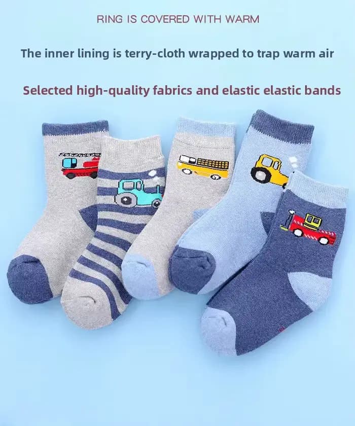 5 paires de chaussettes thermiques en éponge mi-mollet doublées de polaire pour enfants