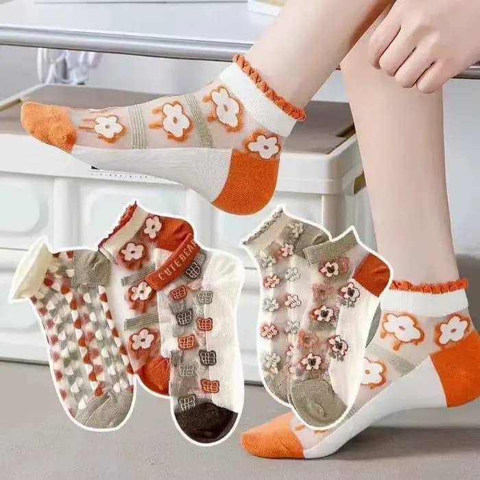 5 paires de chaussettes courtes à motifs de fleurs pour femmes