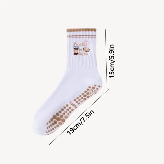 Lot de 3 paires de chaussettes antidérapantes Coffee Heart | Café brodé + points de poignée en forme de coeur