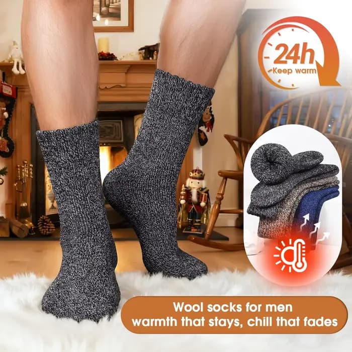 3 paires de chaussettes d'hiver en laine épaisse pour hommes