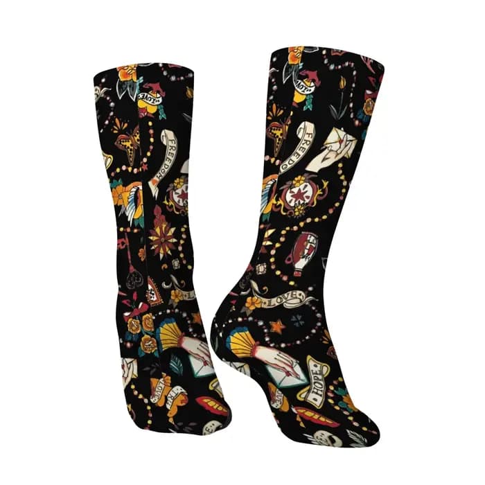 Chaussettes pour hommes imprimées à l'inspiration des tatouages rétro américains