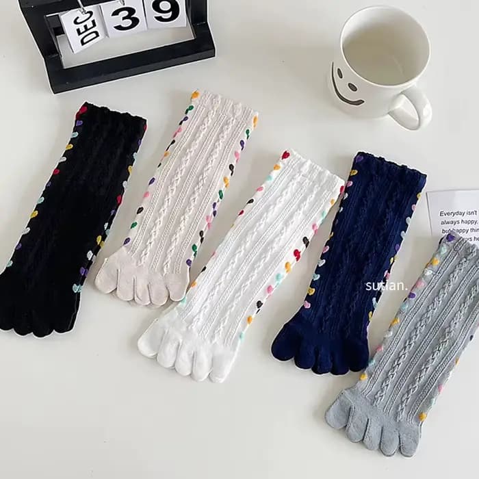 1/5 paires 5 doigts chaussettes femmes fille coton 3D Jacquard Vintage mignon amour coloré doux élastique absorbant la sueur orteil heureux chaussettes