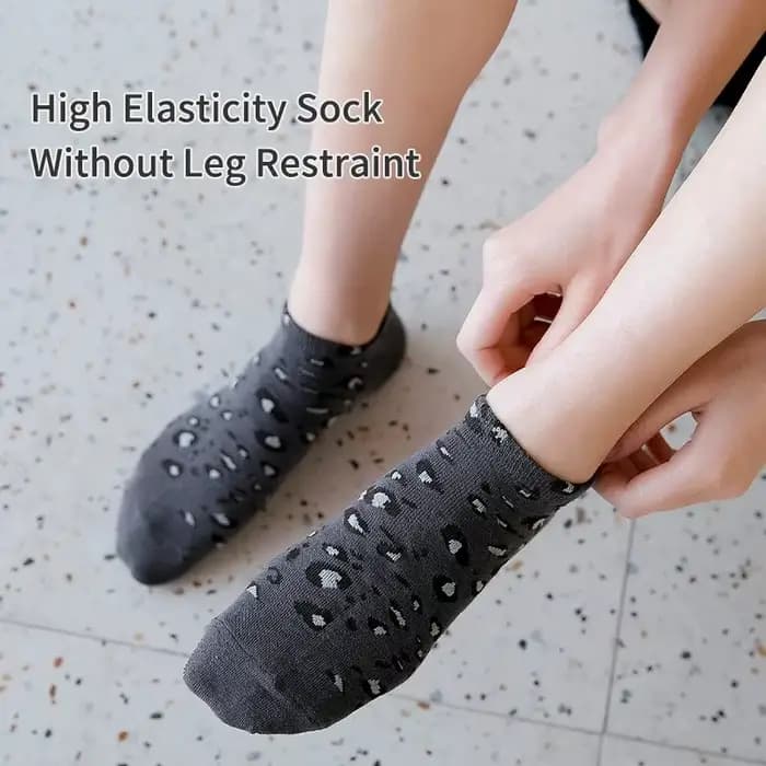 5 paires de chaussettes basses de sport en coton imprimé léopard pour femmes