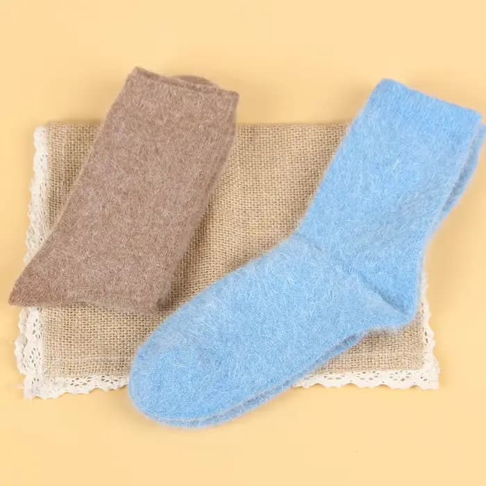 Chaussette loisirs cheville équipage floue épaisse laine de lapin femmes automne hiver chaud couleur unie femmes 8W46