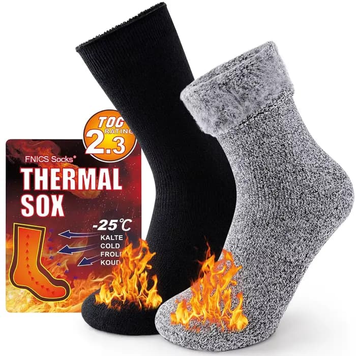 2 paires de chaussettes thermiques d'hiver pour hommes et femmes