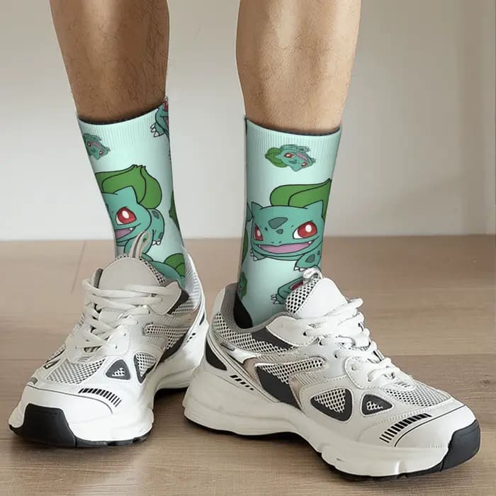 Heureux drôle hommes chaussettes Harajuku p-pokemons Bulbasaur chaussette Skateboard femmes bas printemps été automne hiver