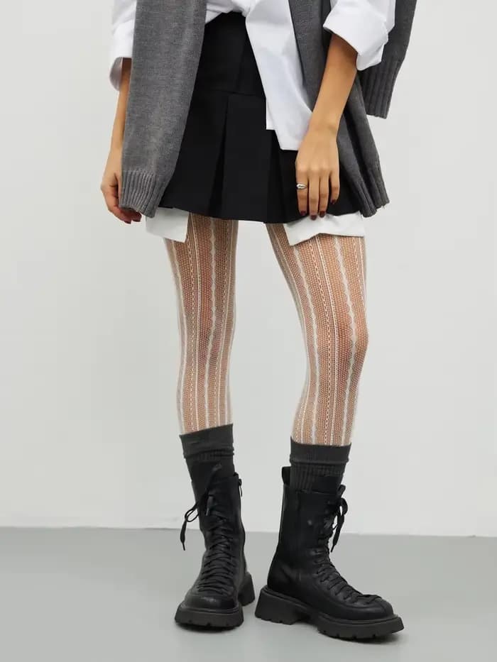 Collants résille à motifs en dentelle rayée pour femmes 2025 été