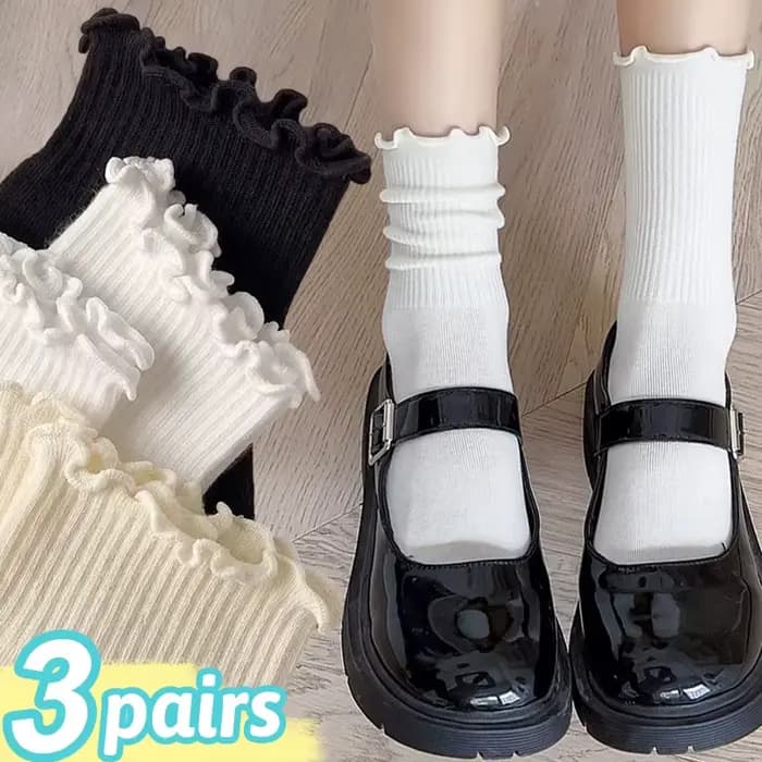 Chaussettes à volants pour femmes 3 paire/lot mi équipage moyen Tube cheville haute respirant noir blanc Calcetines femme printemps automne chaussette