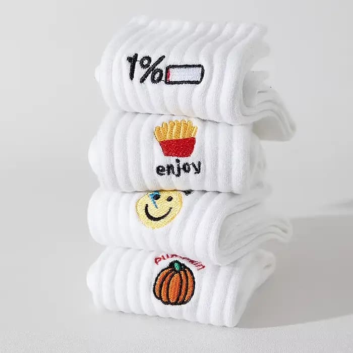 Chaussettes unisexes noires et blanches avec broderie de dessin animé