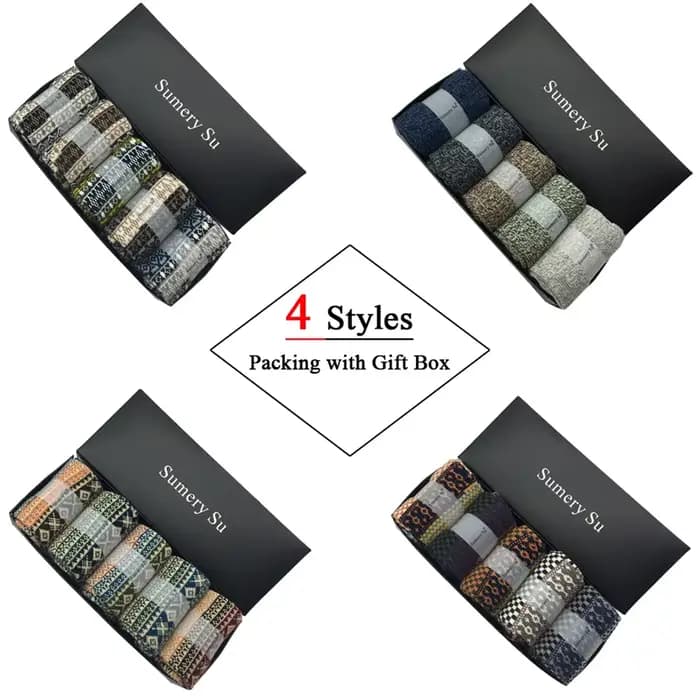 5 paires/lot chaussettes en laine hommes hiver chaud cachemire confortable longue équipage décontracté bohème chaussette mâle cadeau pour mari père 4 Styles