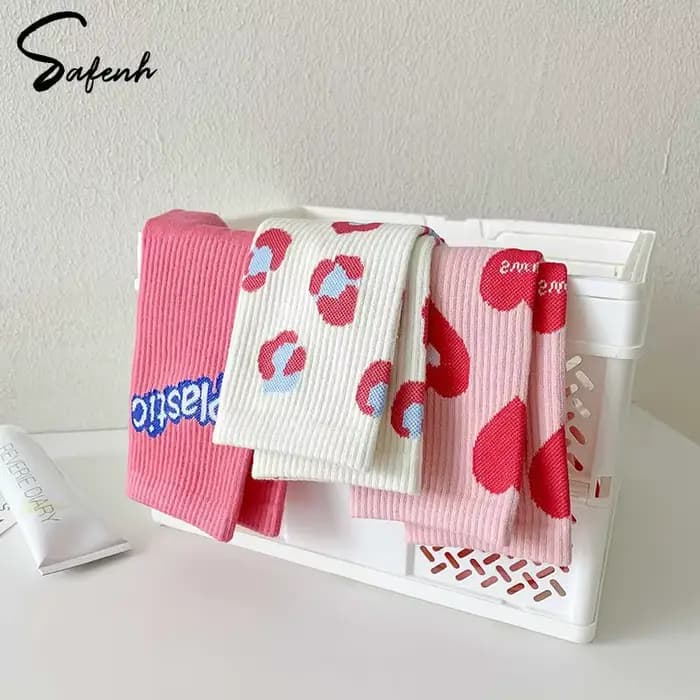 Chaussettes en coton à cœur rose pour femmes, doux, amour, tube moyen, joli, thème rose, décontracté, sport, rue, mignon
