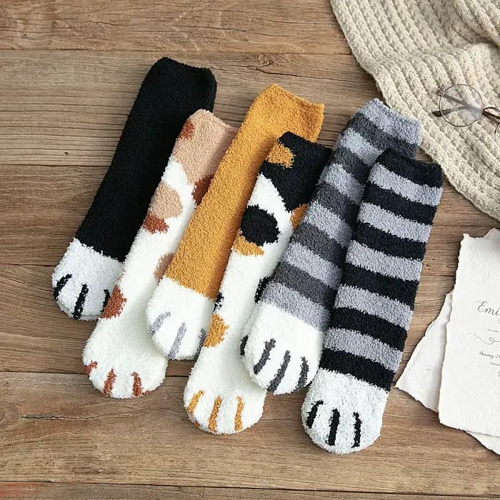 Femmes hiver chaud moelleux chaussettes mignon Animal griffe chat patte empreinte floue