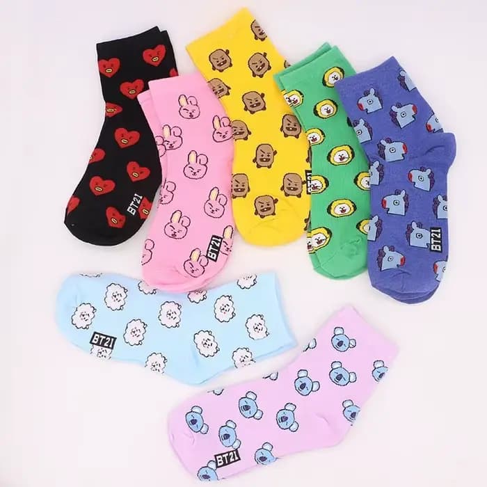 Chaussettes de sport en pur coton BT21 2026 RJ Shooky Man Tata Chimmy Cooky Youth League Cartoon, style coréen, pour femmes, avec motifs des stars du divertissement