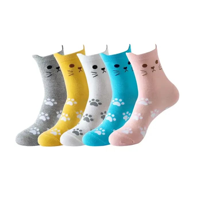 5 paires de chaussettes amusantes pour femmes, en coton, à la mode, motif chat et chien, Kawaii, mignonnes, colorées, 3D, confortables, à rayures, style coréen, décontractées