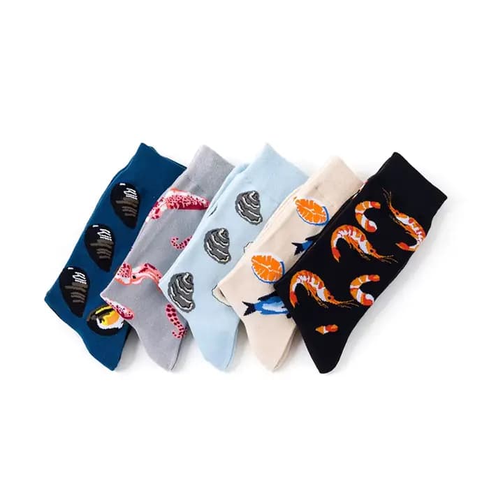 Harajuku chaussettes drôles nourriture fruits de mer actif crevettes calmar
