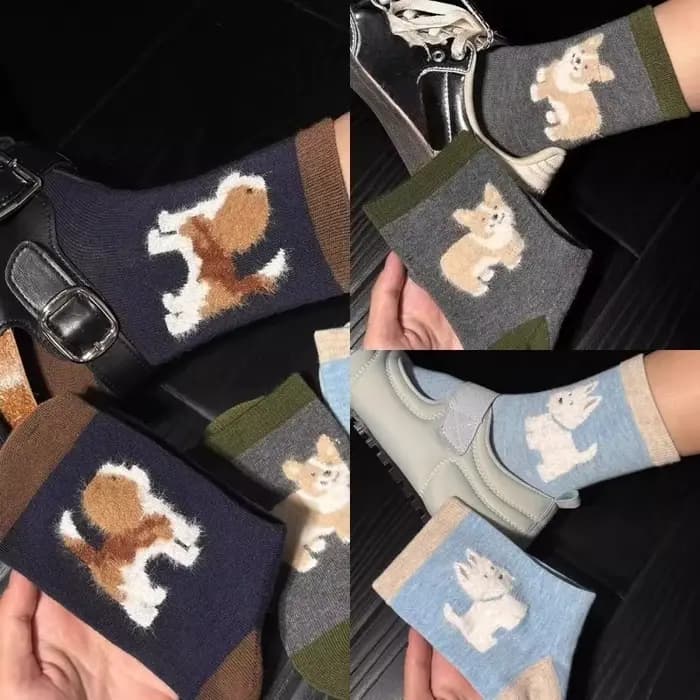 Chaussettes hautes à motif de chiot floqué pour l'automne et l'hiver