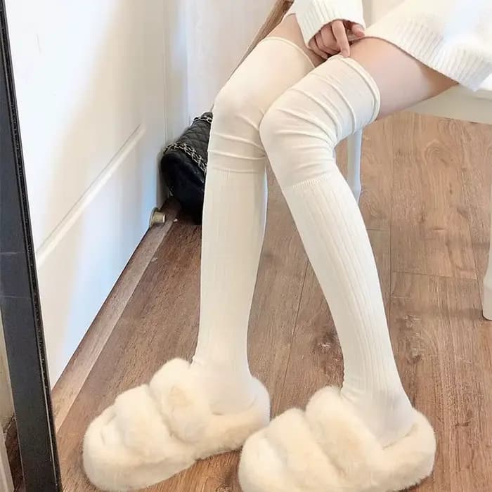 Chaussettes en coton pour femmes, nouvelle collection automne décontractée, Simple, couleur unie, chaussettes chaudes d'hiver pour femmes, Style coréen au-dessus du genou