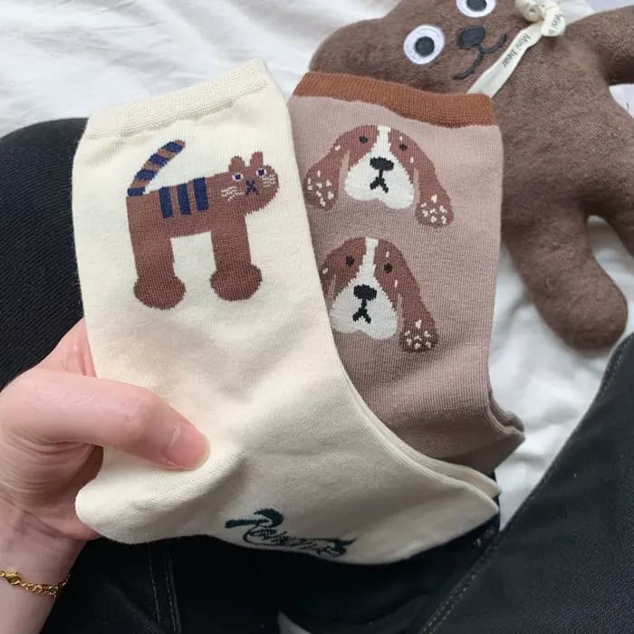 Chaussettes pour femmes en coton, mignonnes et décontractées, imprimées de dessins animés (chien, chat, tigre), courtes, mi-mollet, style streetwear, Calcetines Mujer