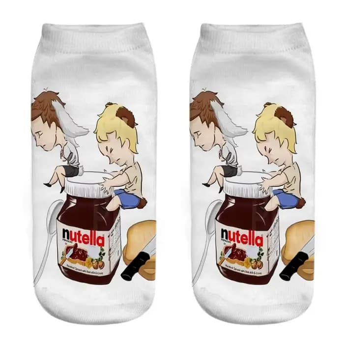 Nouveau impression 3D drôle mignon dessin animé aliments Nutella unisexe chaussettes courtes créatif coloré Multiple