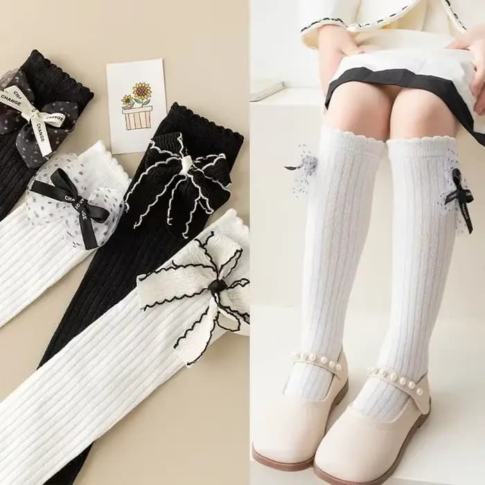 Bas Lolita Kawaii noir blanc pour fille