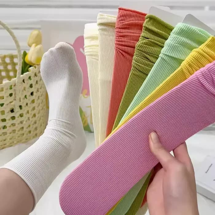 Chaussettes colorées At No Pilling pour femmes, Rib Goo Ice, Chaussettes fines pour femmes, Chaussettes à tube haut, Streetwear, Style universitaire, Printemps, Été