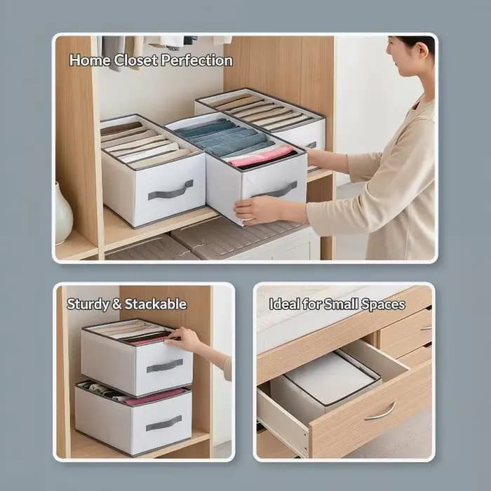 Organisateur de tiroir pliable en tissu avec poignées, boîte de rangement multi-compartiments pour chaussettes, sous-vêtements, placard de chambre